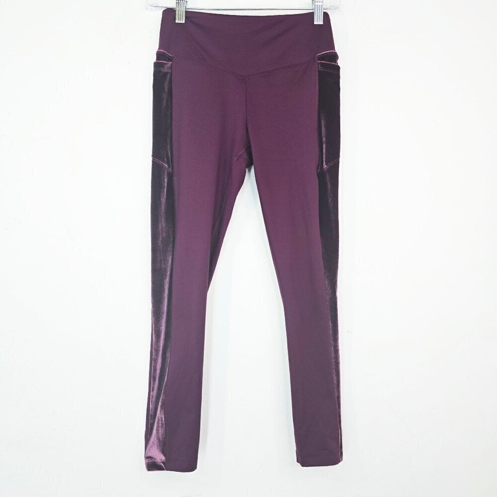 VIctoria's Secret PINK Deep Purple Velour Side Stripe Workout Leggings